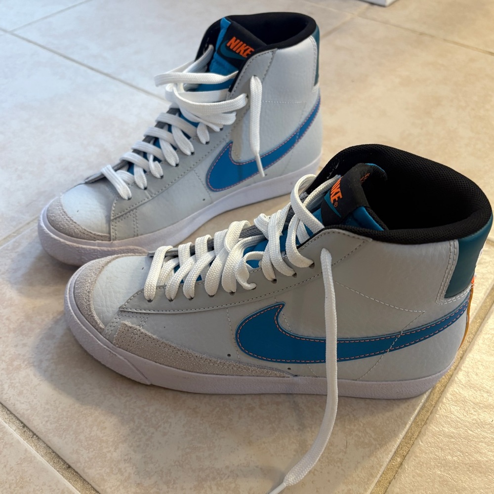 Nike White and Blue High-Top Sneakers